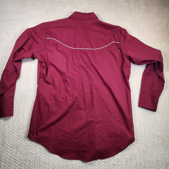 Ely Diamond Mens L Western Cowboy Rodeo Shirt Burgundy Feather Embroidery - Picture 9 of 10